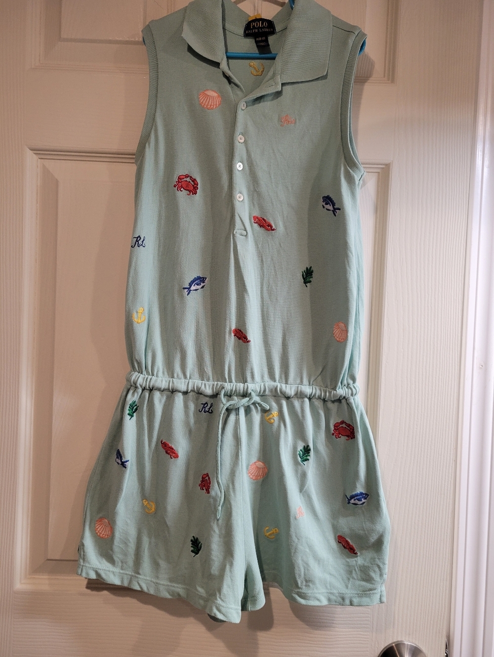 Polo Ralph Lauren Girls Beach Icon Romper Mint Green Size 8-10